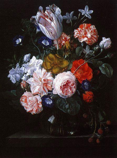 Nicolaes Van Verendael A Tulip, Carnations and Morning Glory in a Glass Vase oil painting image